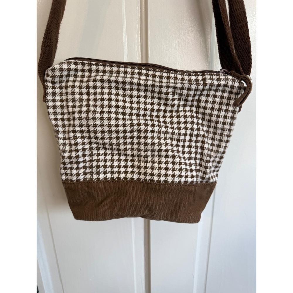 Lands End Brown Gingham Check Canvas Crossbody Bag - Picture 2 of 7